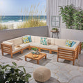 9 Piece Acacia Wood U-Shaped Sectional Sofa Set with Coffee Table and Cushions Q53794