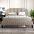Beige Queen Size Linen Upholstered Platform Bed Frame with Wood Slats K272925