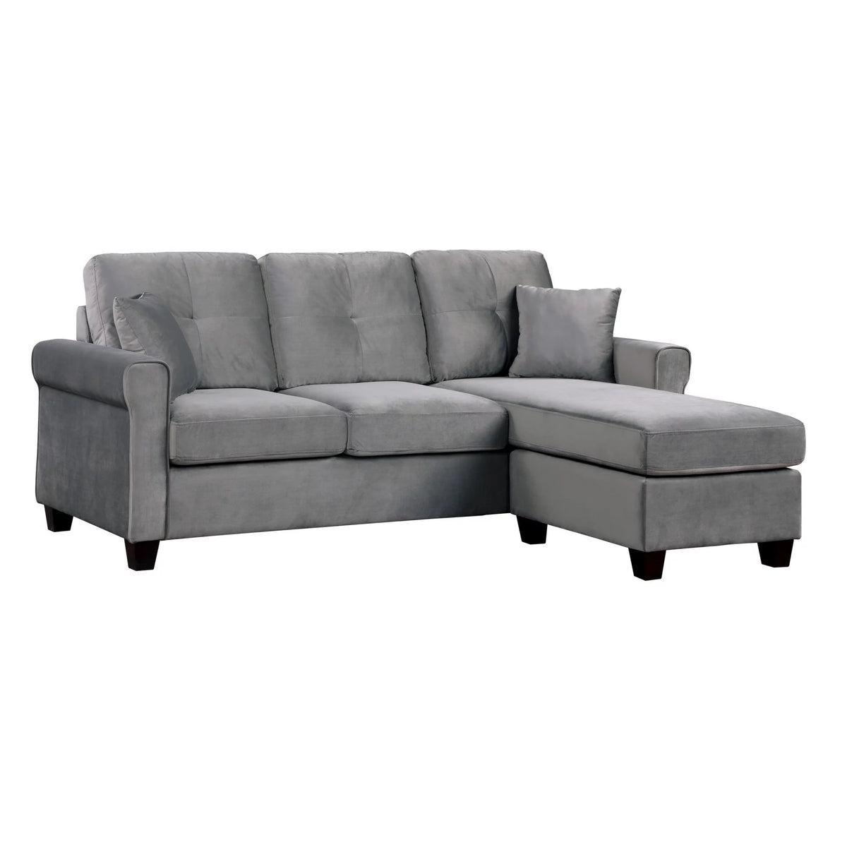 Gray Velvet Sectional Sofa with Reversible Chaise O349