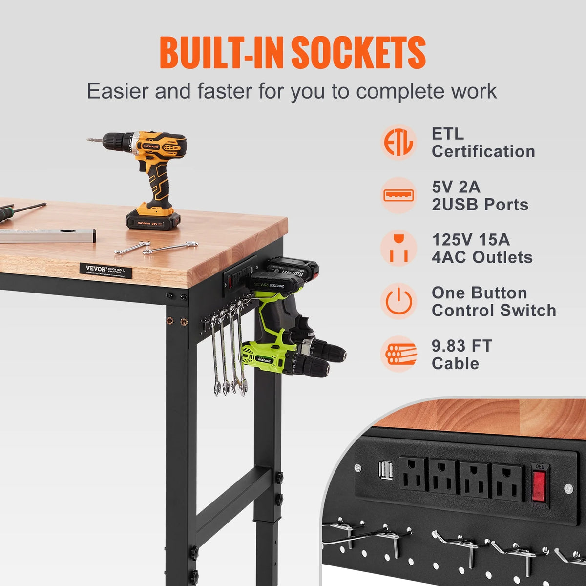 Adjustable 72" L X 25" W Workbench with Universal Wheels, 3000 LBS Load Capacity Q295838