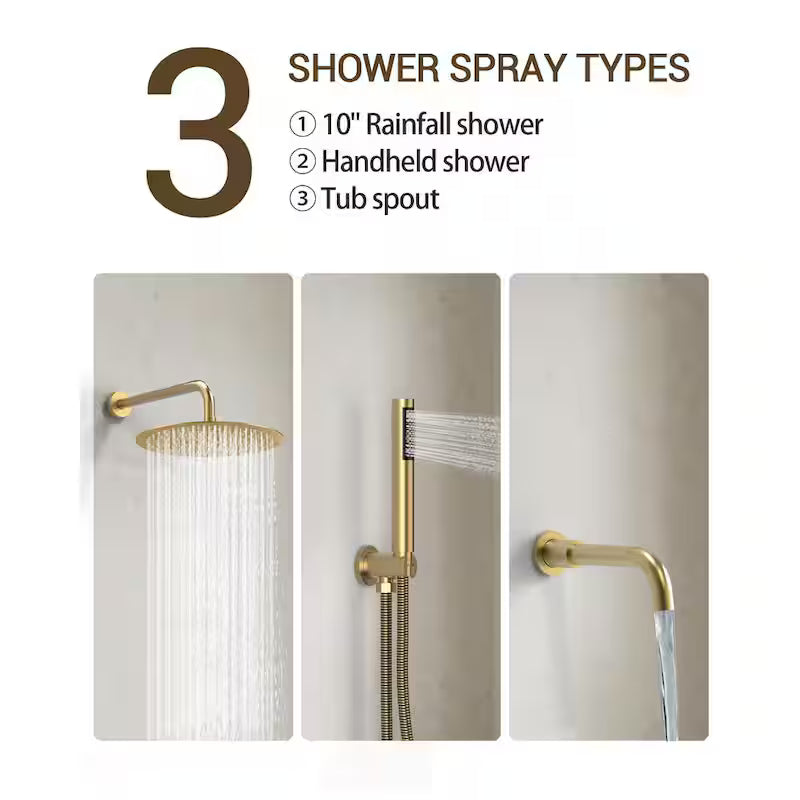 10 in. Wall Mount Shower Head and Tub Faucet 2.5 GPM Brushed Gold F81837