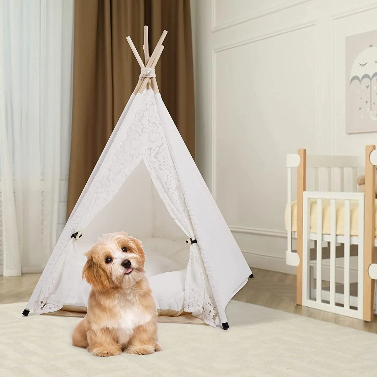 Pet Teepee Tent with Luxury Cushion, L, Washable S848