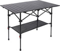 Aluminum Camping Table Roll Top with Mesh Storage, Folding Lightweight, Black, 37.4x25 Inch R7435