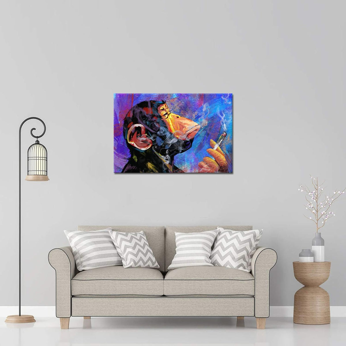 Colorful Gorilla Monkey Smoking Canvas Print Wall Art 24x36Inch G315