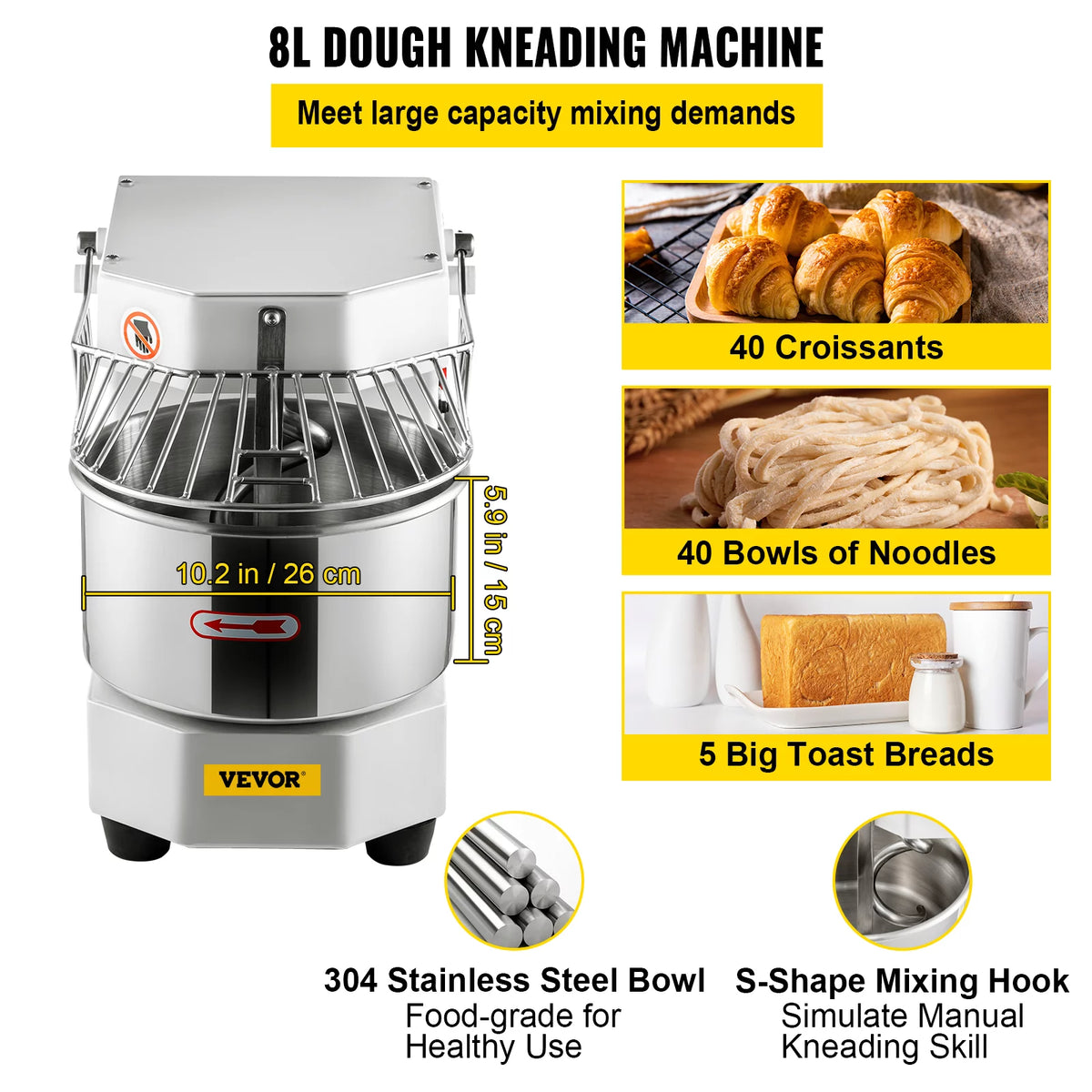 7.3Qt 450W Commercial Food Mixer with Stainless Steel Bowl T2861