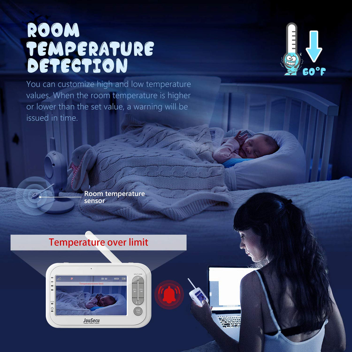 Baby Monitor with Camera and Audio 4.3 Inches LCD Split Screen R709390