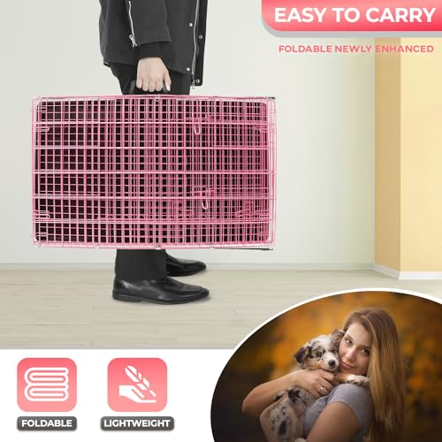 Black 48 Inch Folding Metal Dog Crate with Divider Panel H27836
