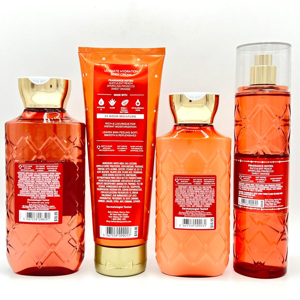 Peach Bellini 4-Piece Bundle Body Wash Body Cream Body Lotion Fine Fragrance Mist A81156