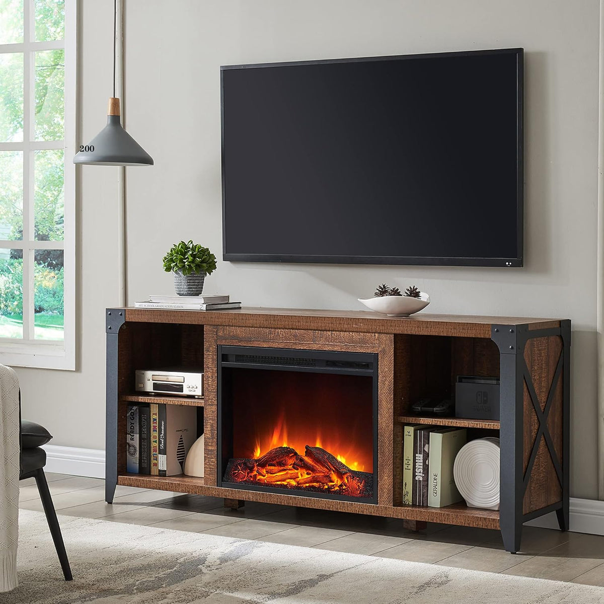 65 inch Fireplace TV Stand with Electric Fireplace & Remote Control T2153