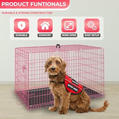 Black 48 Inch Folding Metal Dog Crate with Divider Panel H27836