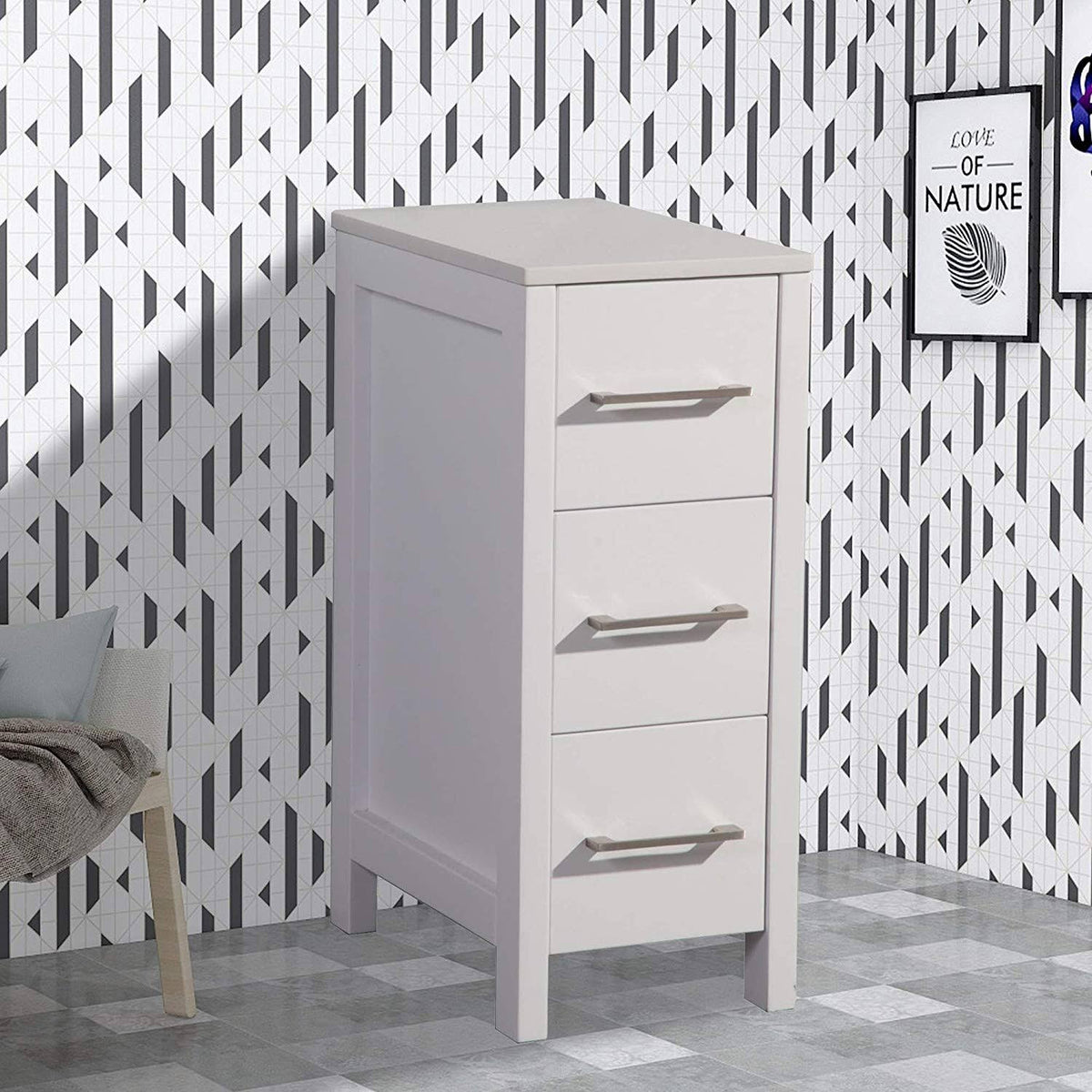 12 inch Wide Bathroom Vanity Cabinet with Ceramic Top H91067