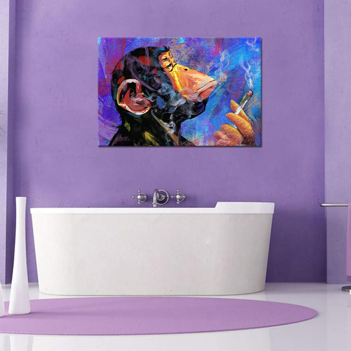 Colorful Gorilla Monkey Smoking Canvas Print Wall Art 24x36Inch G315