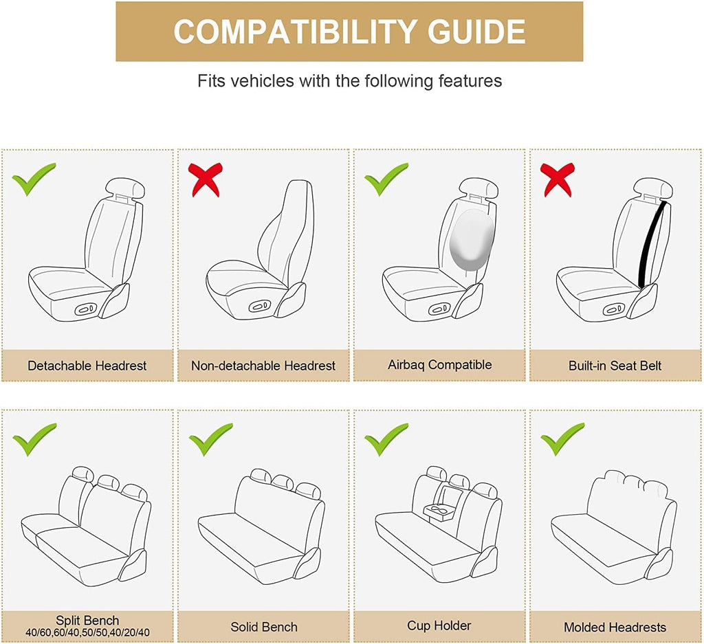 Black Full Set Leather Fabric Car Seat Covers O29823