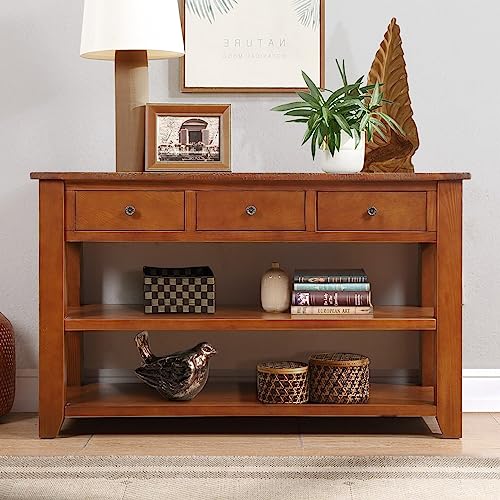 Black Solid Pine Wood Console Table with 3 Drawers and 2 Shelves N3391