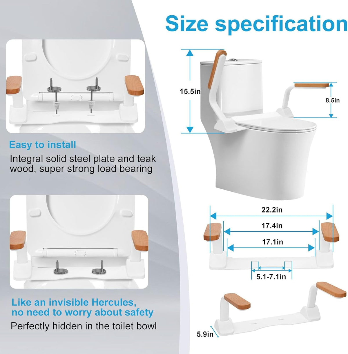 Toilet Safety Rails with Foldable Handles, Adjustable Height and Width Z875709