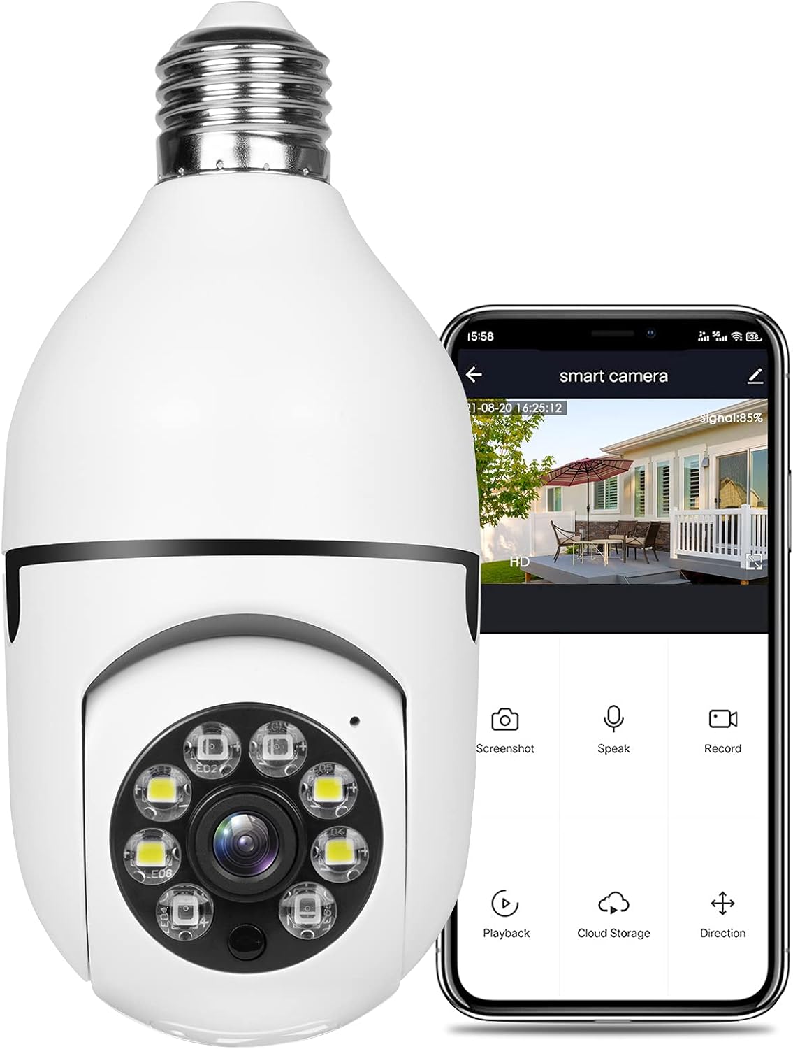1080P PTZ Bulb Security Camera with WiFi Night Vision A7809