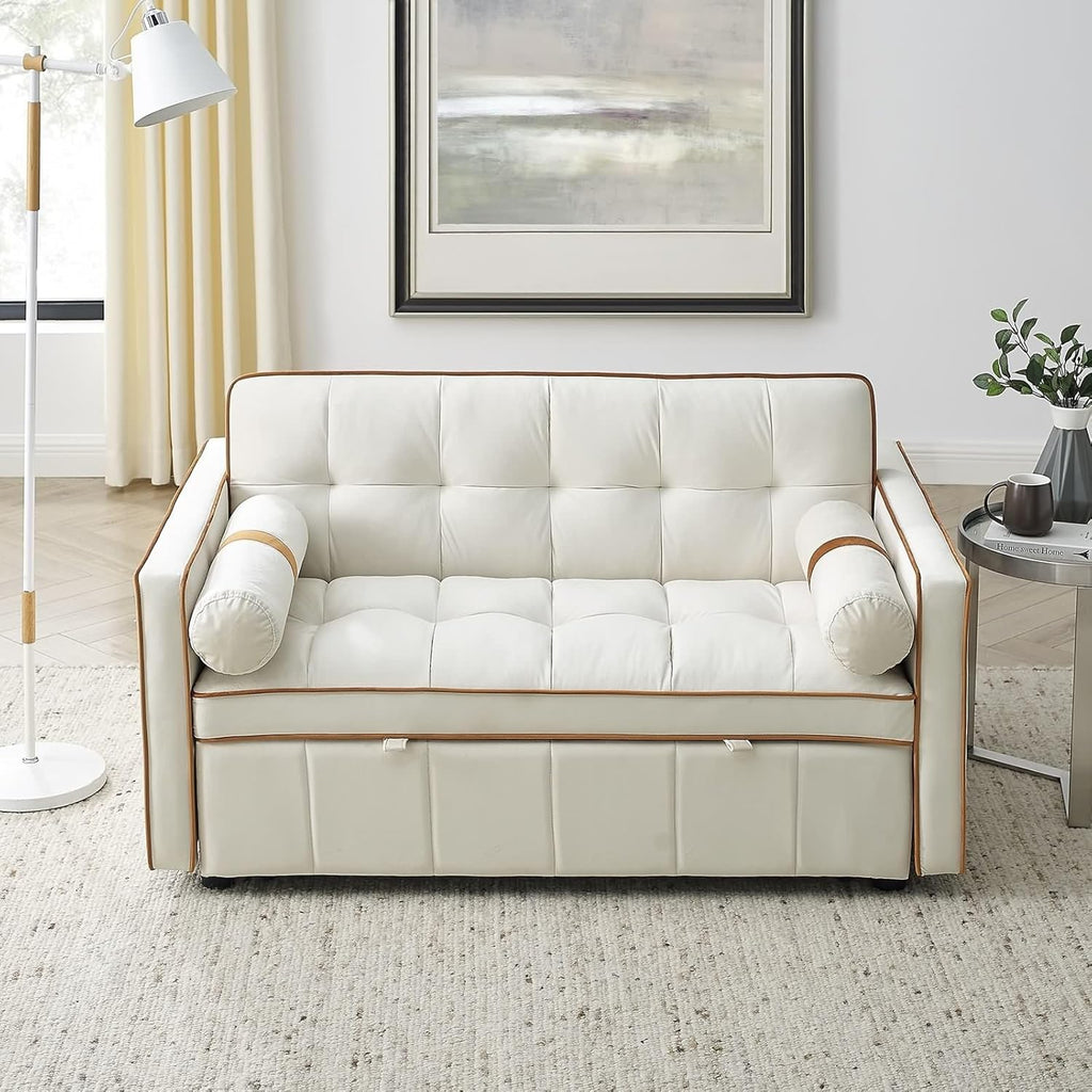 Beige 2 Seater Sleep Sofa Bed with Side Pockets A7617
