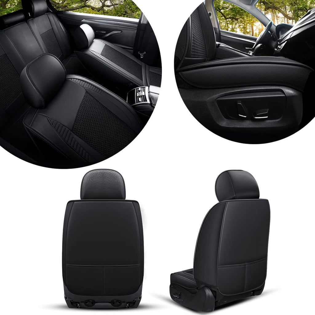 Black Full Set Leather Fabric Car Seat Covers O29823
