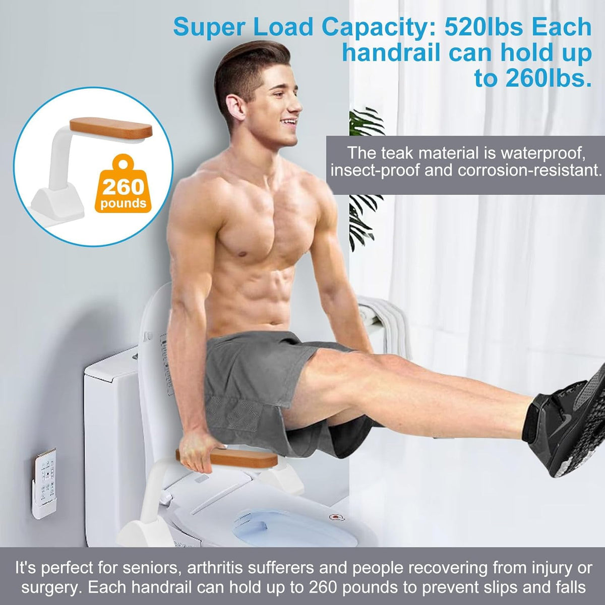 Toilet Safety Rails with Foldable Handles, Adjustable Height and Width Z875709