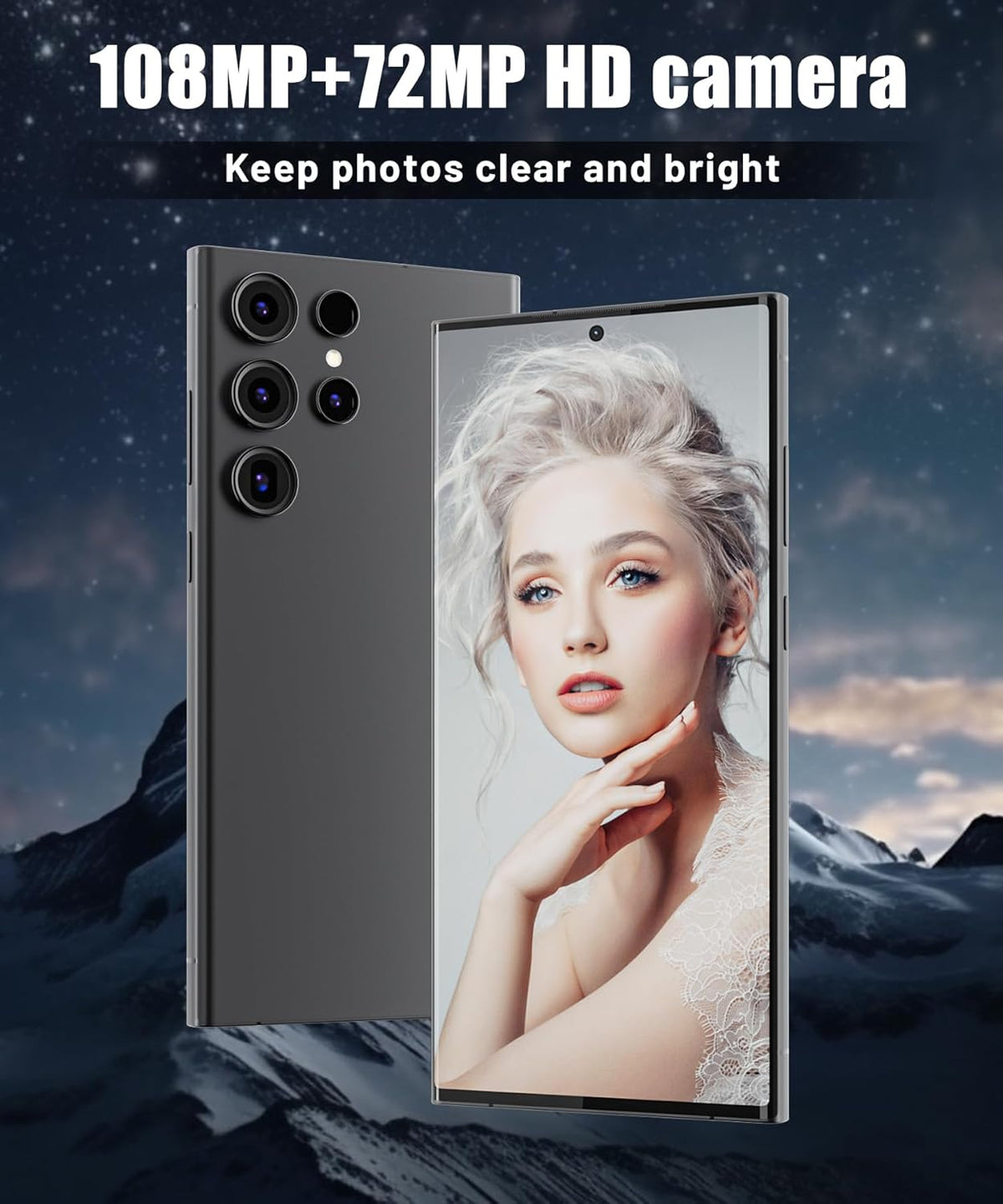 5G Android 13 Smartphone with 8GB+256GB 6.8" HD Screen 108MP+72MP Camera 6800mAh Battery Dual SIM Fingerprint Lock GPS Face ID (black) Y9517