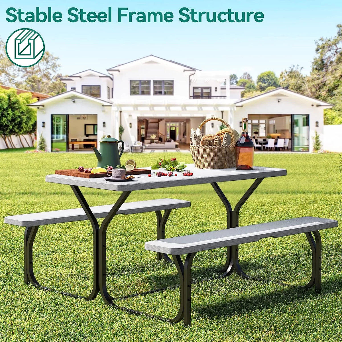 6 ft Picnic Table Bench Set with Umbrella Hole S690