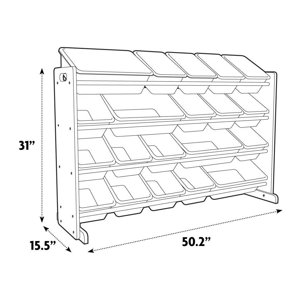 Grey and White Extra Large Storage Organizer with 20 Plastic Bins O726674