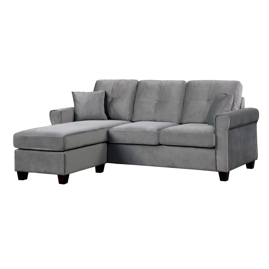 Gray Velvet Sectional Sofa with Reversible Chaise O349