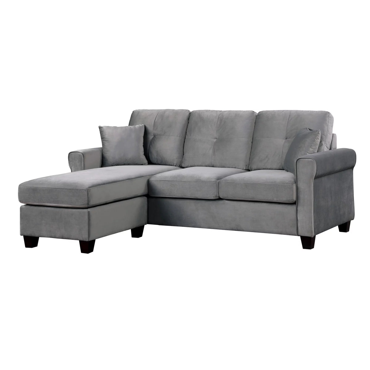 Gray Velvet Sectional Sofa with Reversible Chaise O349
