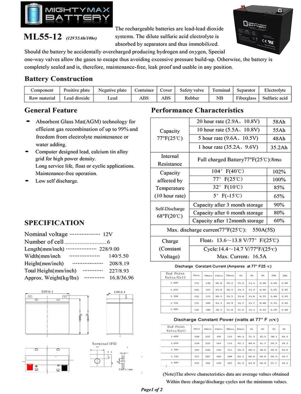 12V 55Ah Deep Cycle Battery G14146