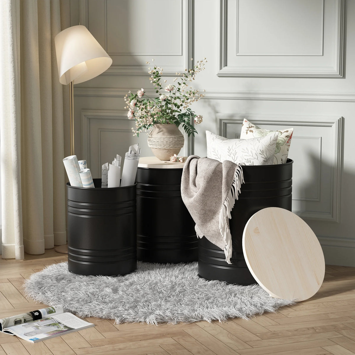 Set of 3 Round Storage Ottoman S20535