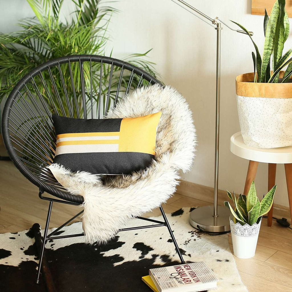 Yellow and Black Geometric Lumbar Throw Pillow E67779