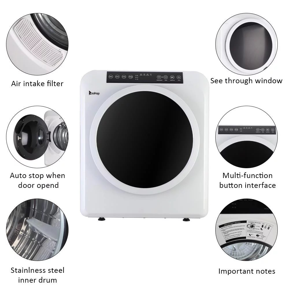 White 13lbs Capacity Stainless Steel Electric Clothes Dryer E15746