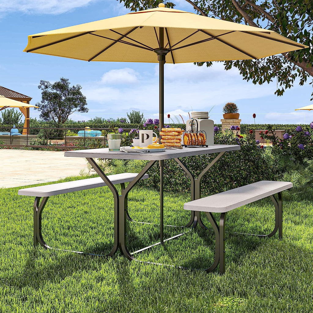 6 ft Picnic Table Bench Set with Umbrella Hole S690