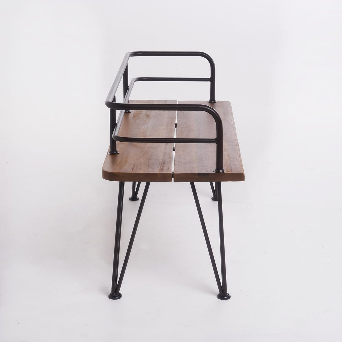 Teak Finish Iron and Acacia Wood Bench G47567