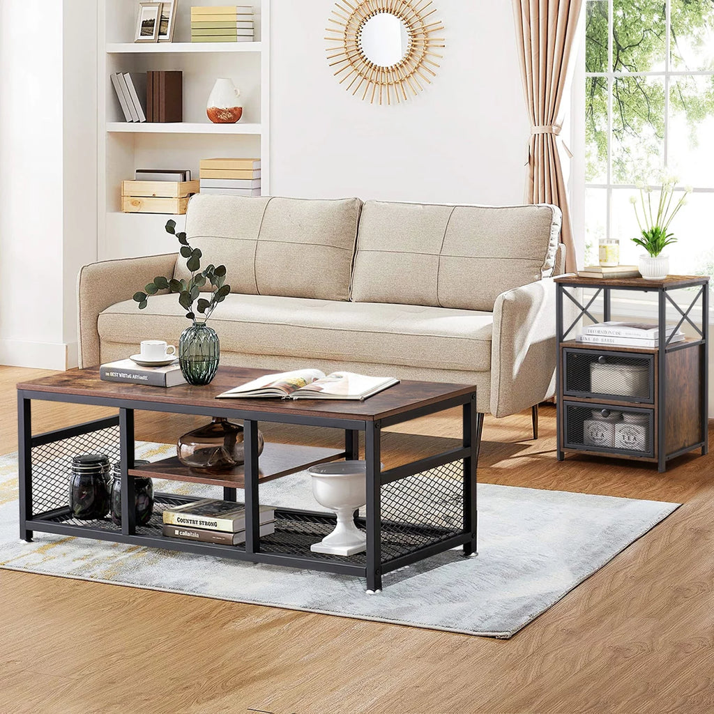 Brown 2 Pieces Coffee Table Set with End Table T5251