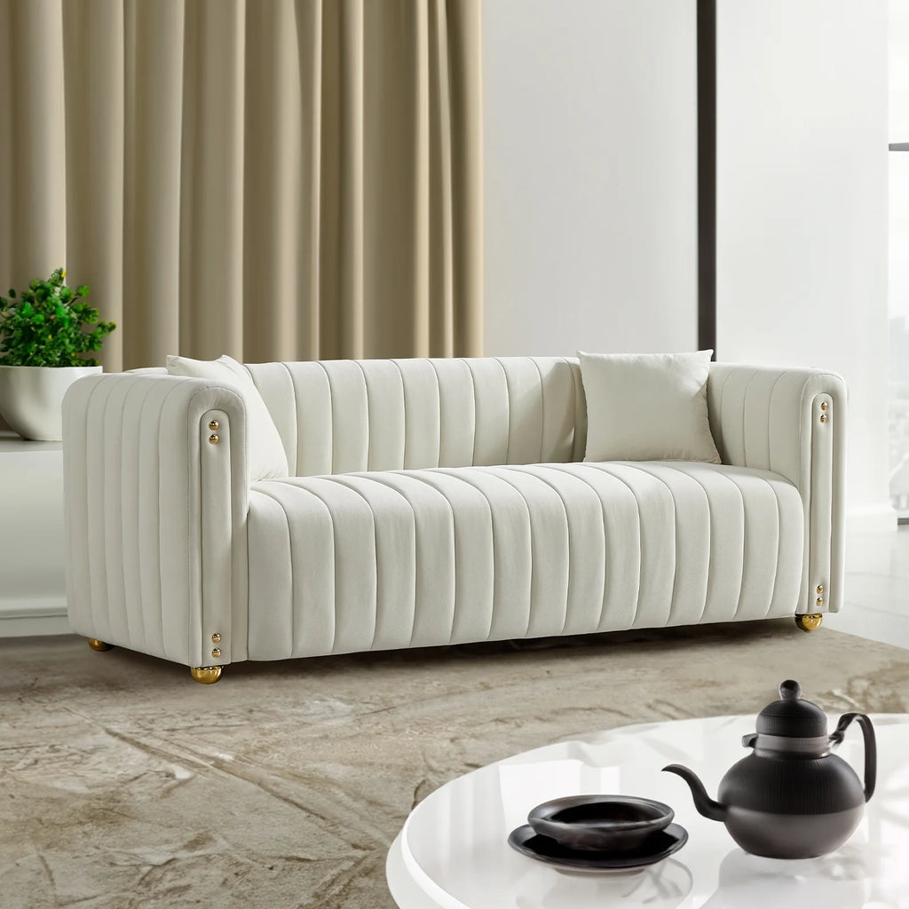 White Velvet Tufted Sofa D73908