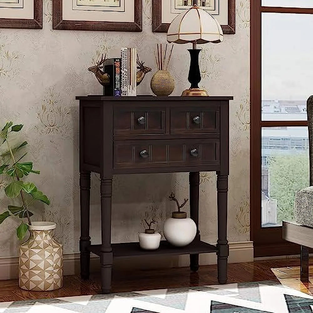 White Narrow Console Table with Drawers L619