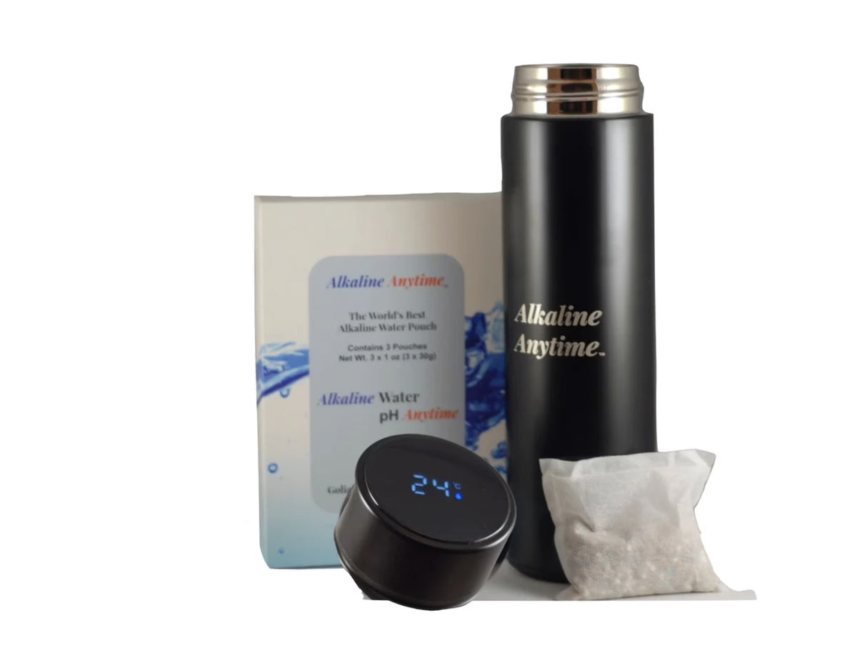 2 Lids Water Bottle with 3 Alkaline Water Pouches V277097