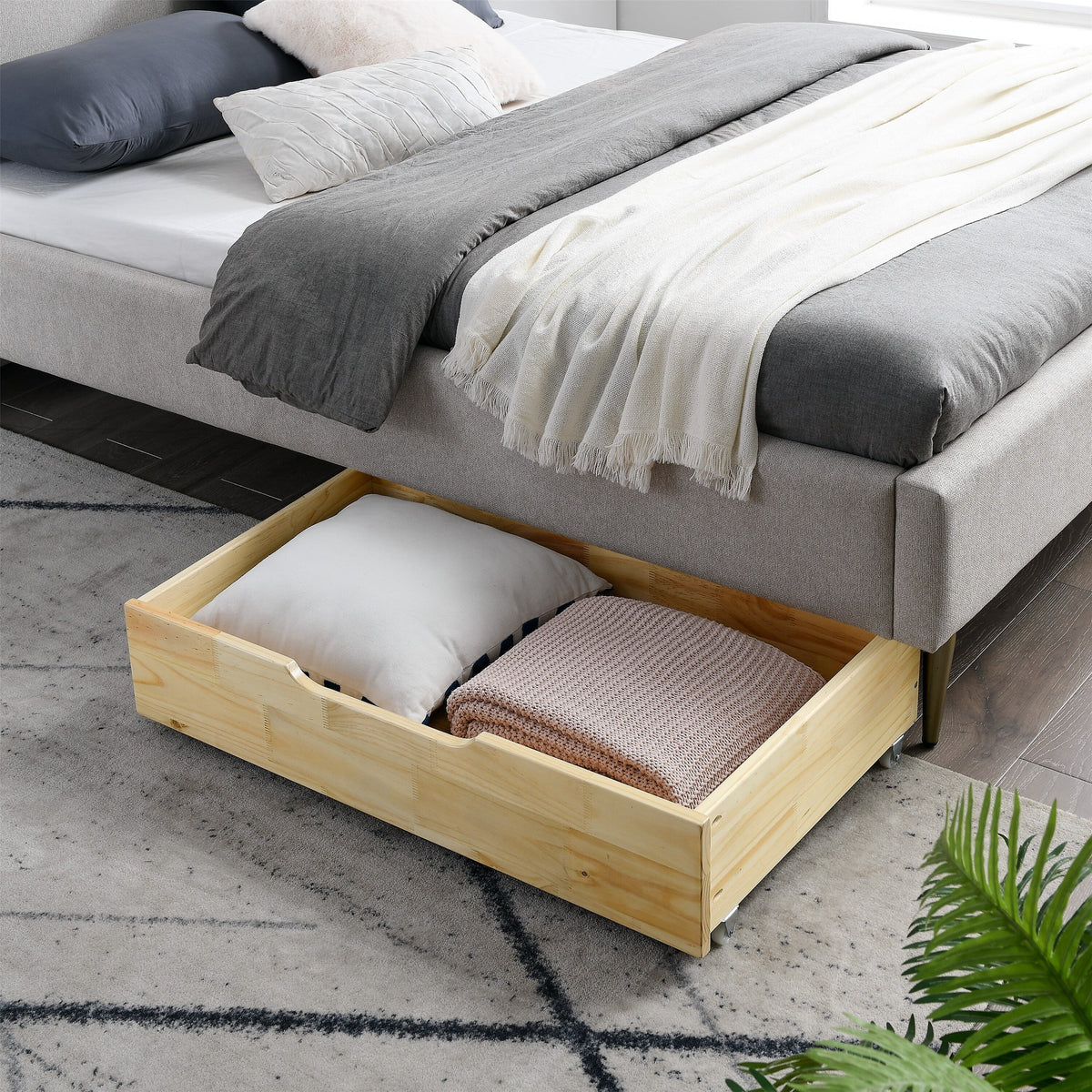 Solid Wood Under Bed Storage Drawer with 4-Wheels J390