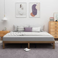 King Size Brown Wooden Platform Bed Frame with Wood Slat Support F67406
