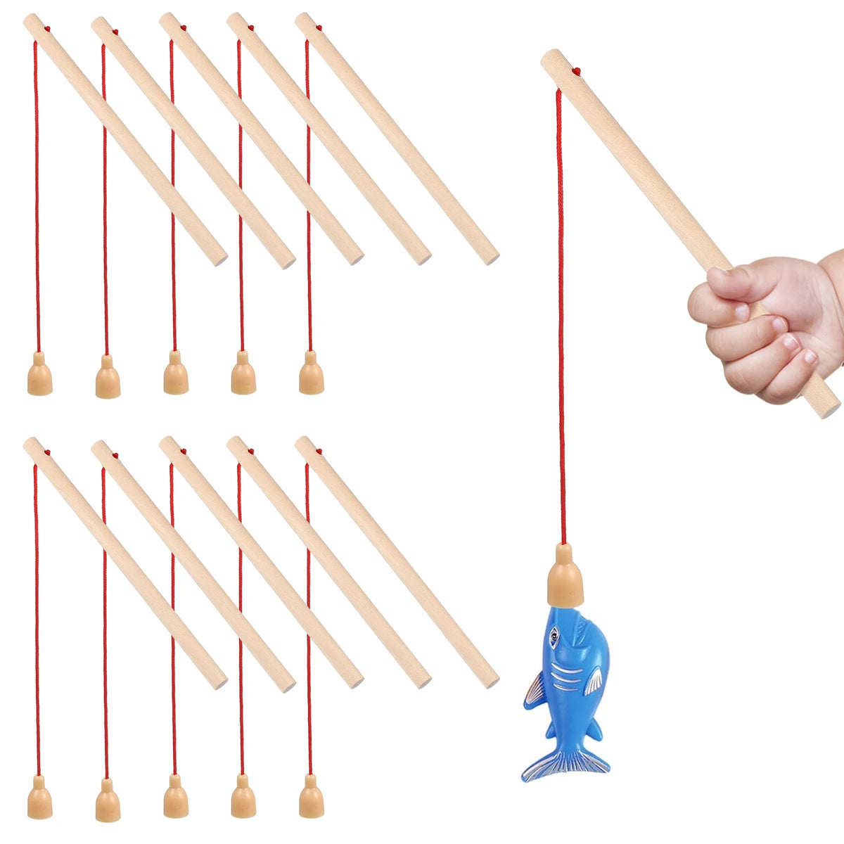 12 Pcs Wooden Fishing Poles K45752