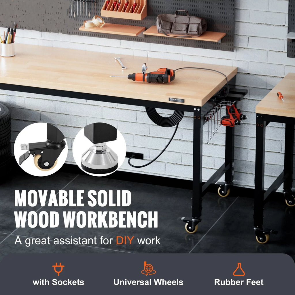 Adjustable 72" L X 25" W Workbench with Universal Wheels, 3000 LBS Load Capacity Q295838