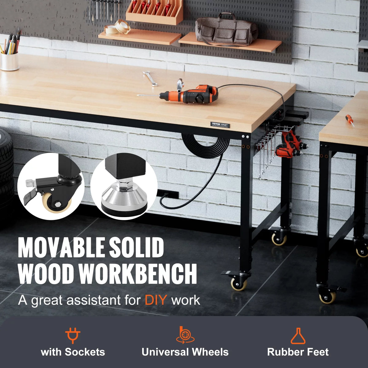 Adjustable 72" L X 25" W Workbench with Universal Wheels, 3000 LBS Load Capacity Q295838