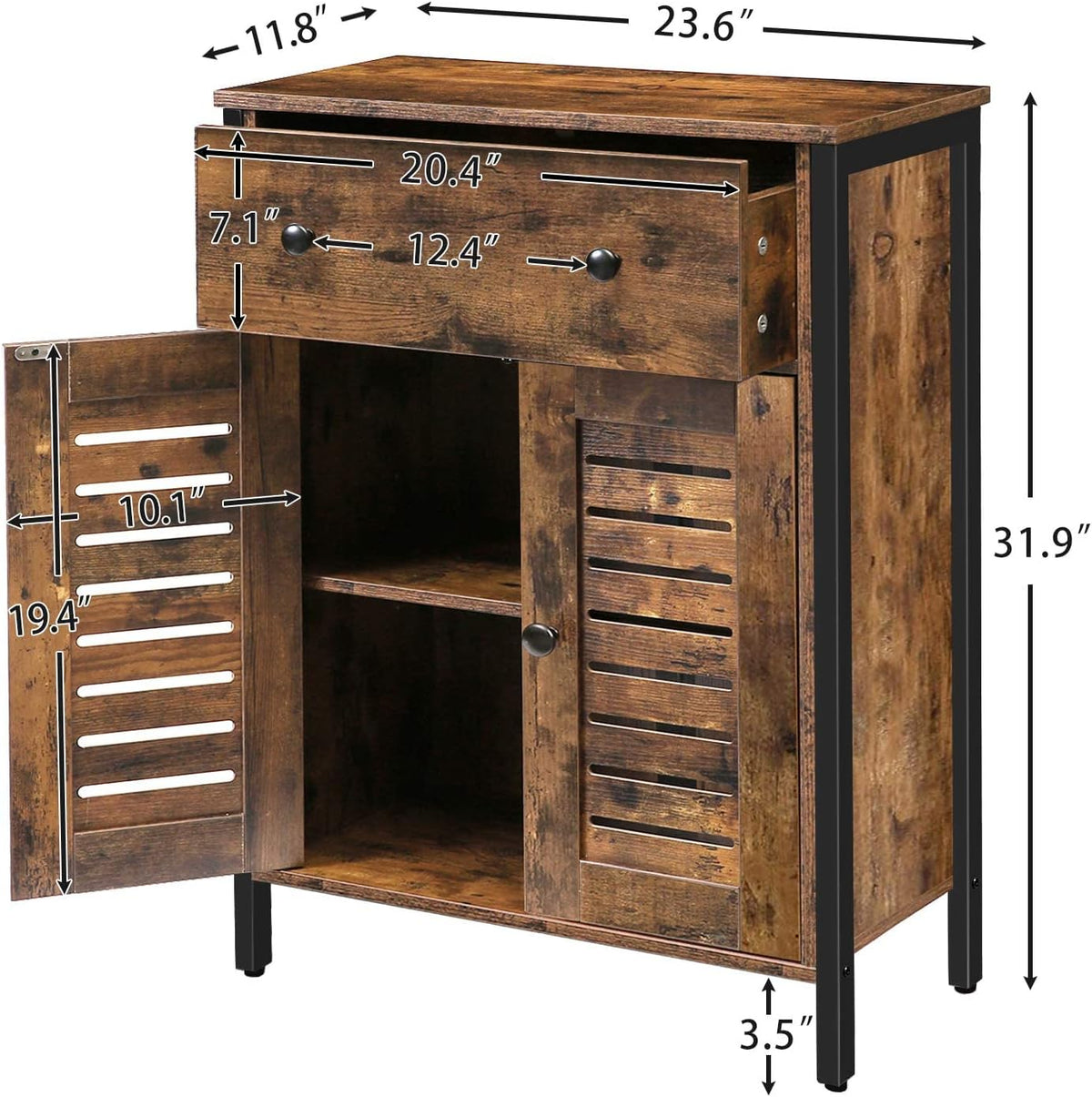 Rustic Brown Kitchen Sideboard Floor Storage Cabinet with Drawers and Height-Adjustable Shelves Q8594