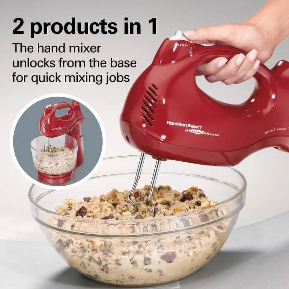 Red 6 Speeds Stand and Hand Mixer Q265544