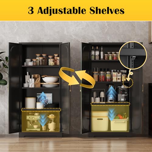 Black Metal Pantry Cabinet with Doors and 4 Adjustable Shelves D80278