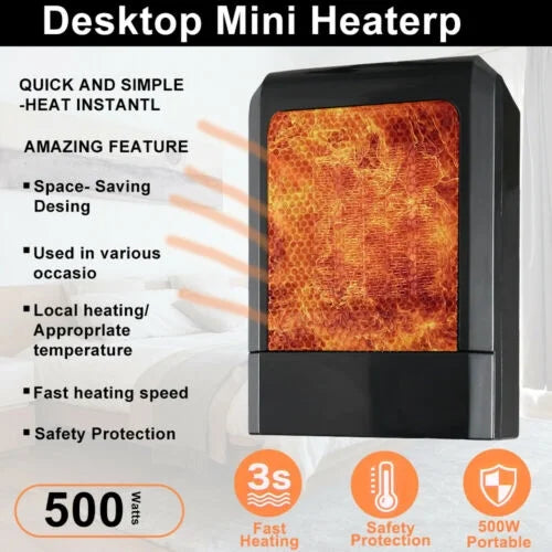 500W Mini Black Ceramic Electric Heater J2801