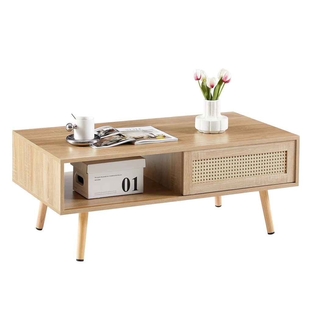 41.34" Rattan Coffee Table with Sliding Door Storage S408806