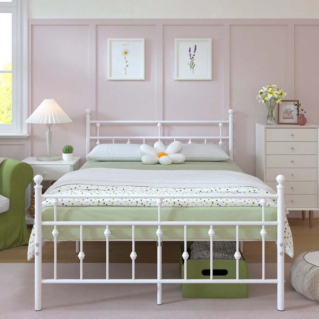 White Full Size Metal Platform Bed Frame with Headboard Footboard P613712