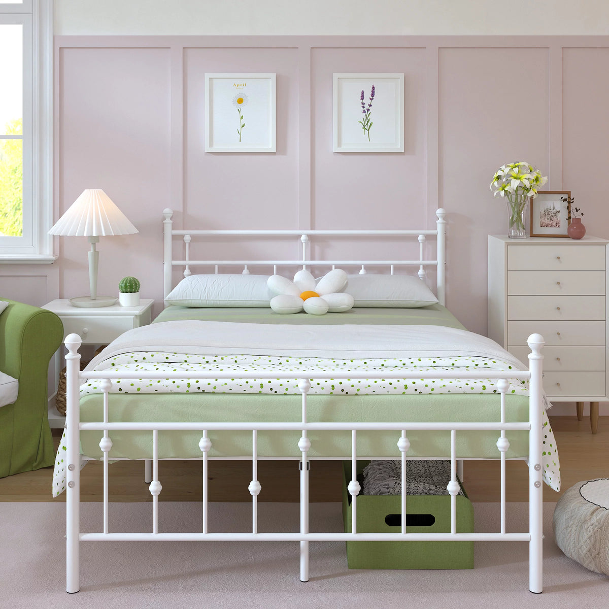 White Full Size Metal Platform Bed Frame with Headboard Footboard P613712